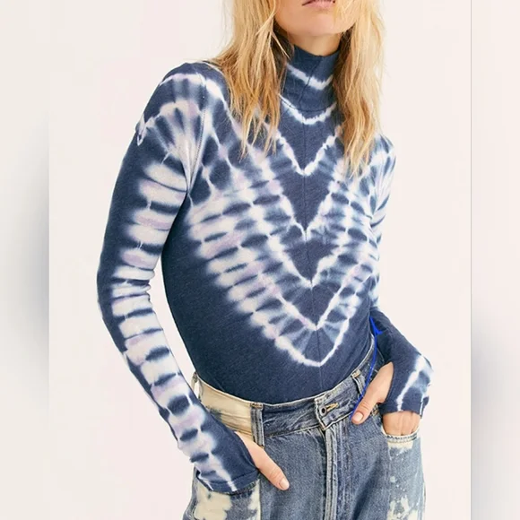 Free People Tie Dye Long Sleeve Mock Neck Top - Picture 1 of 9